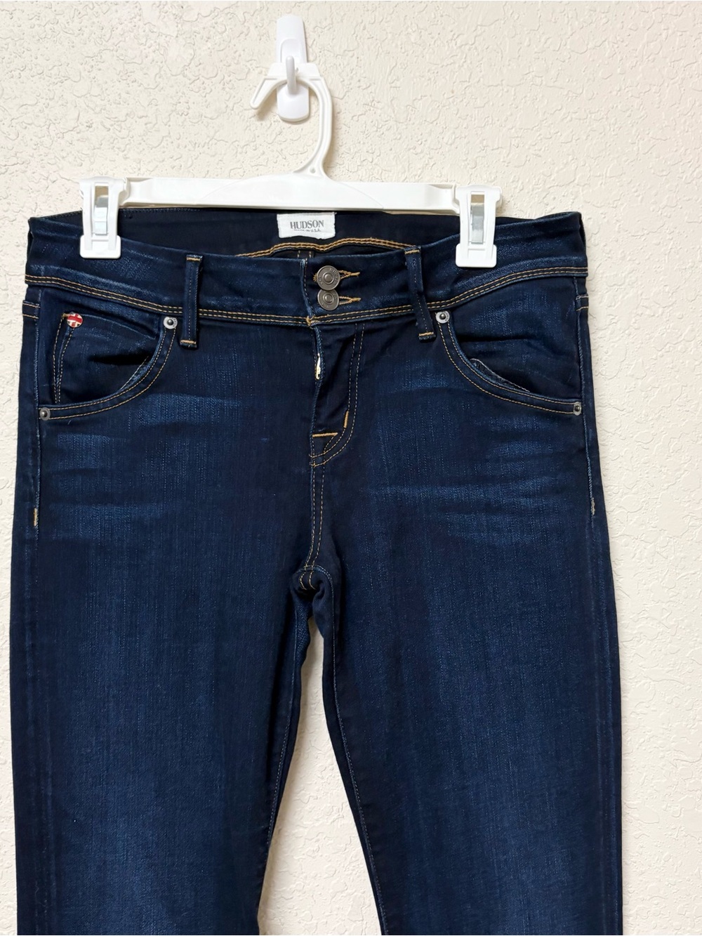 Hudson Beth Baby Boot Cut Jeans Womens Blue Mid Rise Flap Pocket Stretch Sz 29 - Picture 2 of 9